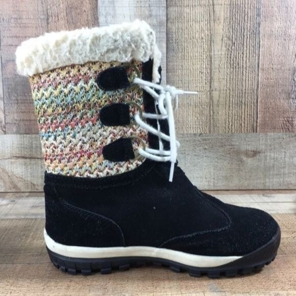 Bearpaw Ophelia Suede Dyed Sheep Fur Black Boots‎ Womens 6 Mid Calf Booties
